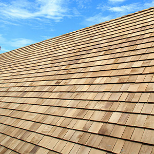 close up of cedar wood shingled roof