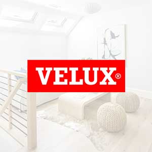 Velux logo on top of image of skylights